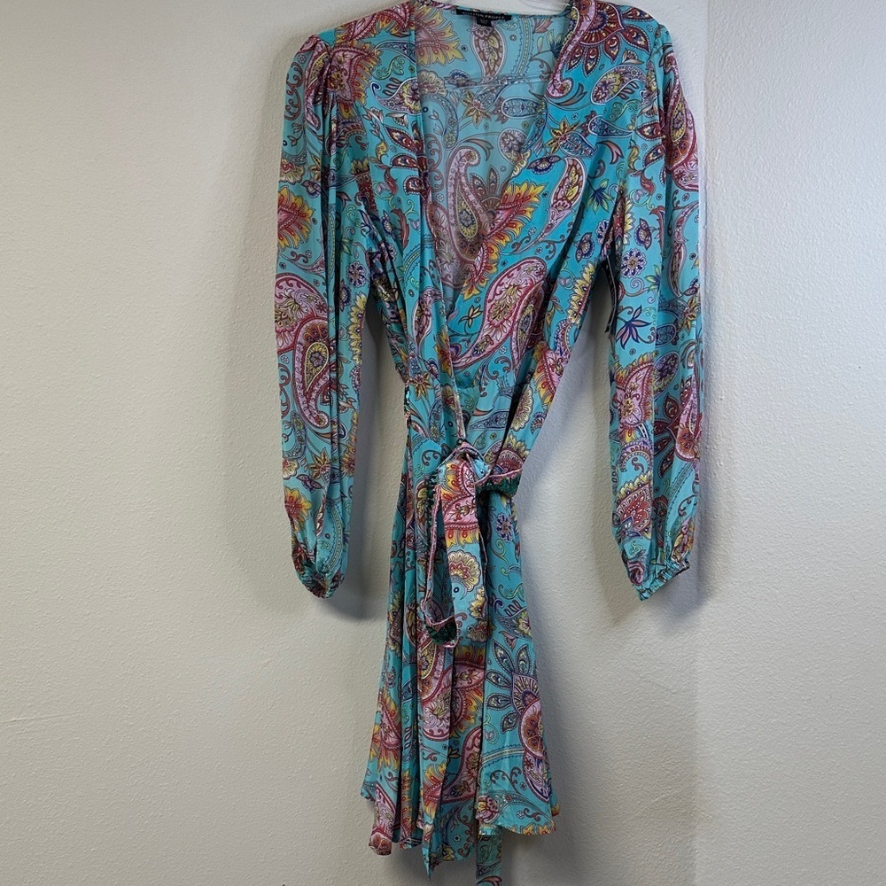 NWT Boston Proper Beach Turquoise Paisley Embellished Printed Wrap Dress Size S - Picture 3 of 10